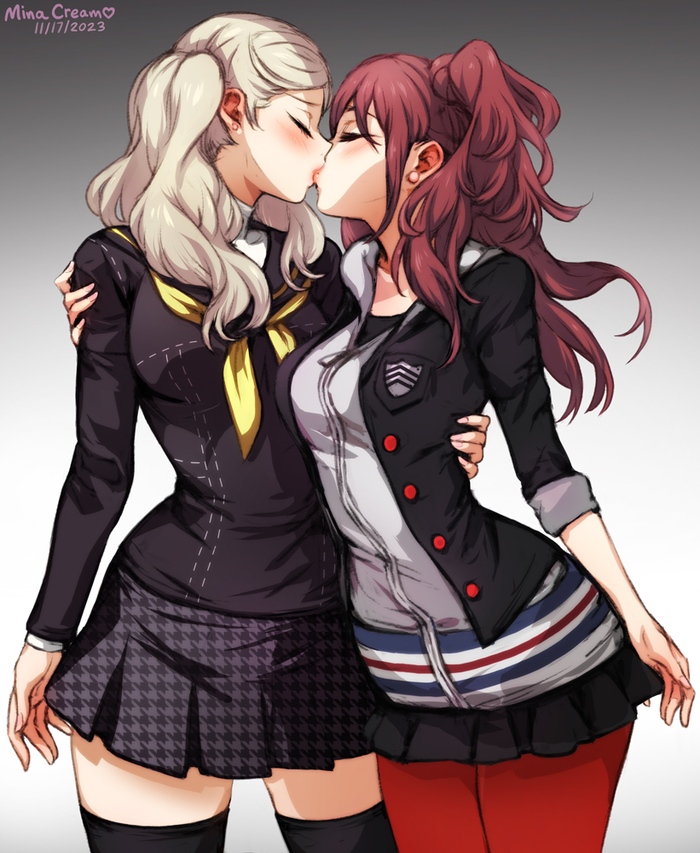 Girlfriends - NSFW, Minacream, Art, Anime, Anime art, Hand-drawn erotica, Erotic, Persona, Persona 4, Kujikawa Rise, Yuri, Persona 5, Game art, Ann takamaki, Amagi Yukiko, Niijima Makoto, Okumura haru, Longpost