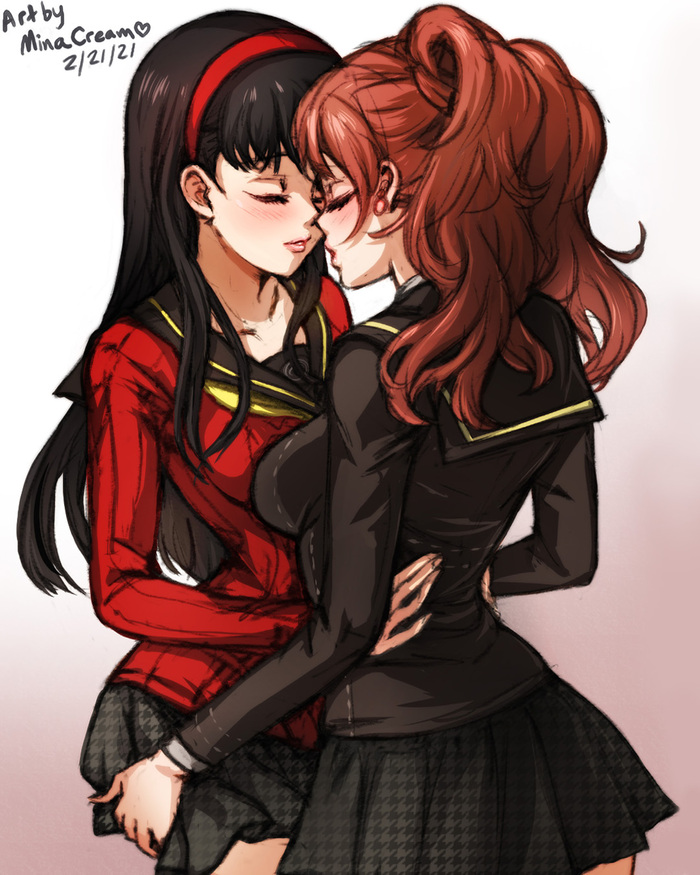 Girlfriends - NSFW, Minacream, Art, Anime, Anime art, Hand-drawn erotica, Erotic, Persona, Persona 4, Kujikawa Rise, Yuri, Persona 5, Game art, Ann takamaki, Amagi Yukiko, Niijima Makoto, Okumura haru, Longpost