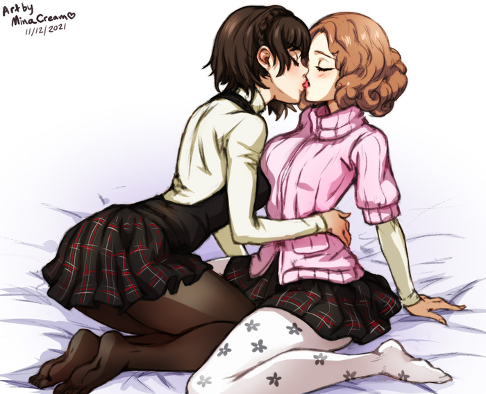 Girlfriends - NSFW, Minacream, Art, Anime, Anime art, Hand-drawn erotica, Erotic, Persona, Persona 4, Kujikawa Rise, Yuri, Persona 5, Game art, Ann takamaki, Amagi Yukiko, Niijima Makoto, Okumura haru, Longpost