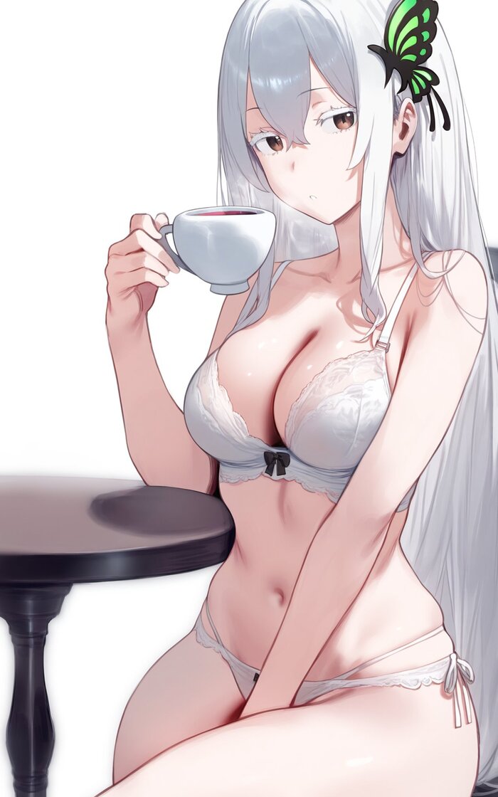 Will you have tea? - NSFW, Anime, Anime art, Re: Zero Kara, Echidna, Underwear, Tea, Neural network art