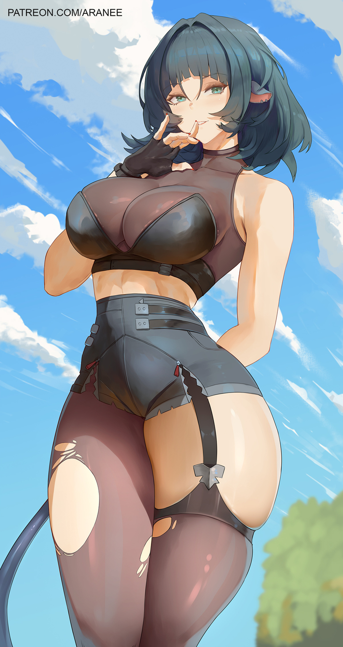 Jane - NSFW, Aranee, Art, Anime, Anime art, Hand-drawn erotica, Erotic, Zenless Zone Zero, Jane Doe (zzz), Game art, Tail