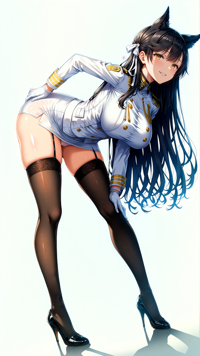 Atago - NSFW, Аниме, Anime Art, Atago, Azur Lane, Девушки, Чулки, Панцу, Туфли на высоких каблуках, Zettai Ryouiki, Animal Ears, Арты нейросетей