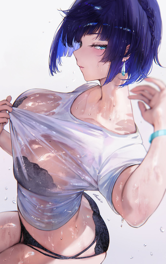 Yelan - NSFW, Genshin Impact, Yelan (Genshin Impact), Арт, Девушки, Игры, Anime Art, Аниме, Qiandaiyiyu, Сиськи, Рисованная эротика