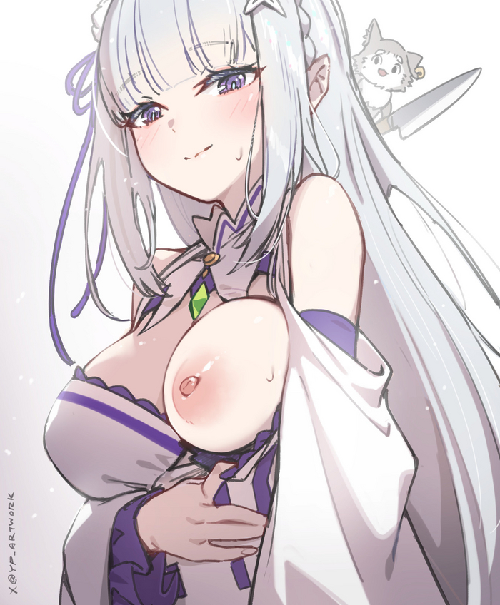 Эмилия и Пак - NSFW, Anime Art, Аниме, Re:Zero Kara, Emilia, Puck, Twitter (ссылка)