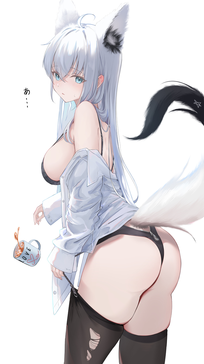 Fubuki - NSFW, Anime Art, Аниме, Hololive, Virtual YouTuber, Shirakami Fubuki, Animal Ears, Хвост, Чулки, Попа