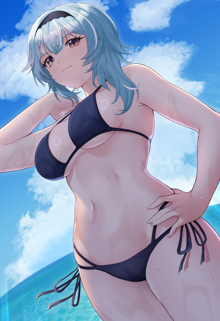 Julia - NSFW, Anime art, Pixiv, Anime, Genshin impact, Eula (Genshin Impact), Swimsuit