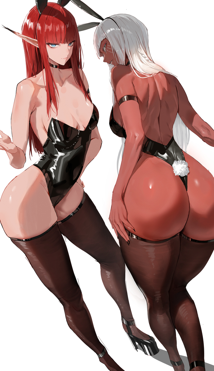 Hot Bunnies - NSFW, Rororo, Art, Anime, Anime art, Hand-drawn erotica, Erotic, Metaphor: ReFantazio, Hulkenberg, Brigitta Lycaon, Elves, Game art, Bunnysuit