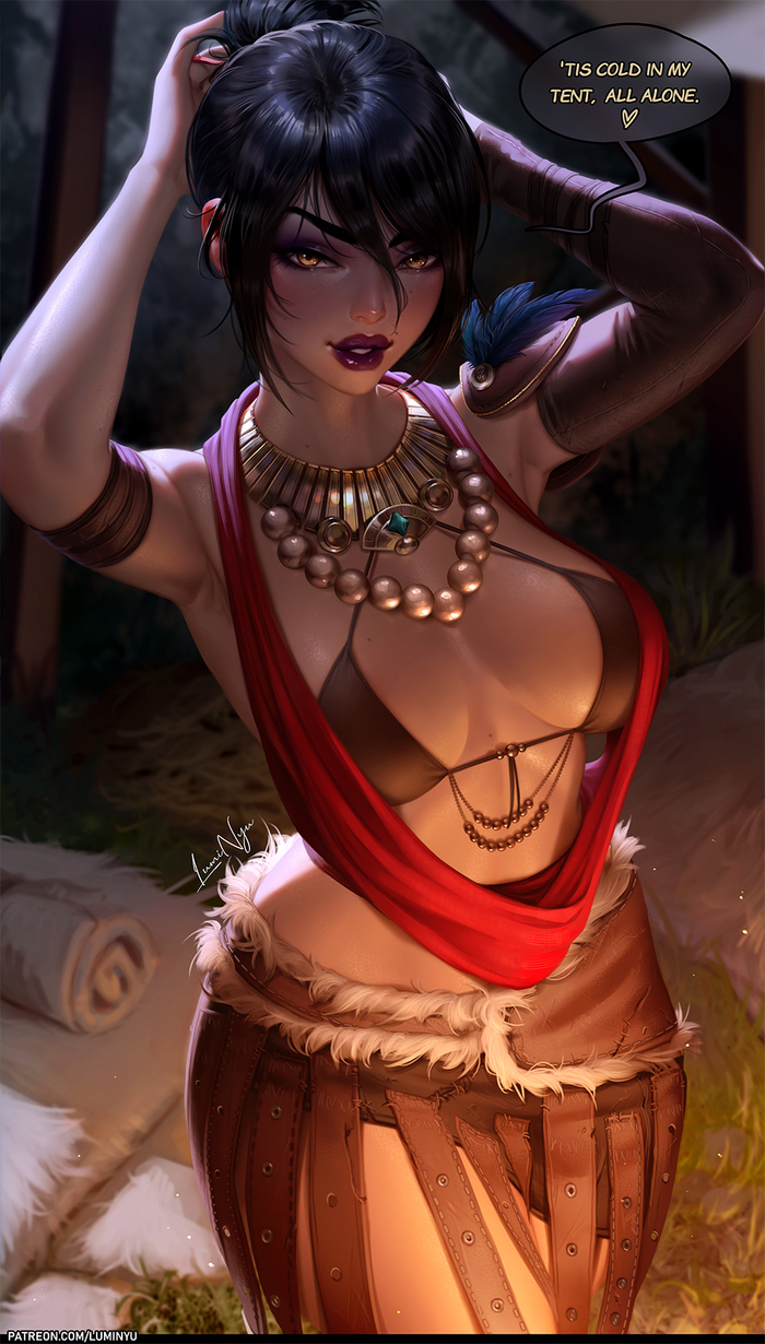 It's so cold in my tent alone... - NSFW, Luminyu, Art, Hand-drawn erotica, Erotic, Game art, Dragon age, Morrigan