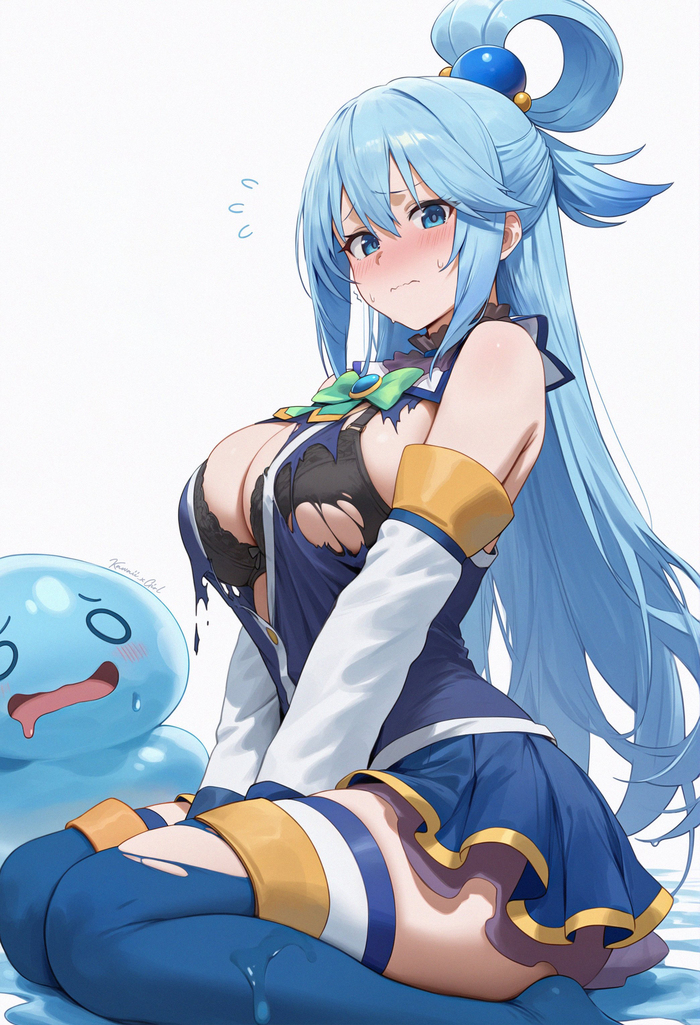 Aqua - NSFW, Anime, Anime art, Art, Girls, Aqua, Konosuba, Slime, Neural network art, Kawaii xgirl