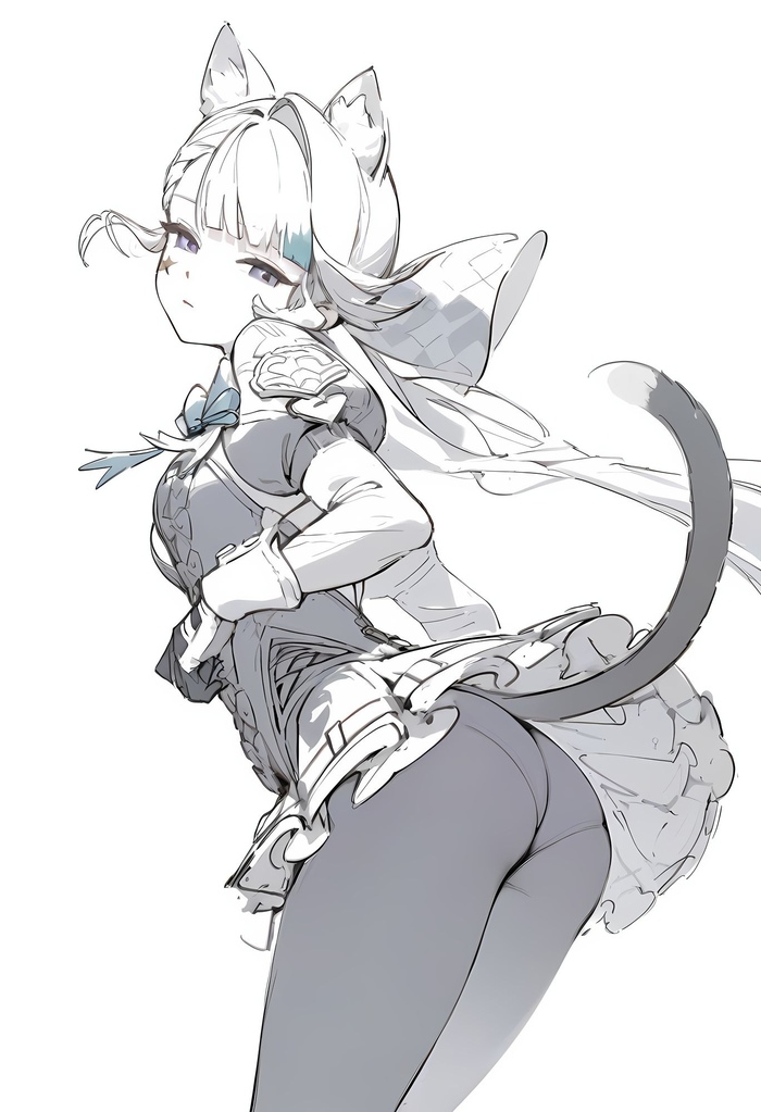 Nya?~ - NSFW, Art, Anime, Genshin impact, Anime art, Lynette (Genshin Impact), Booty, Animal ears, Tail, Tights, Pantsu