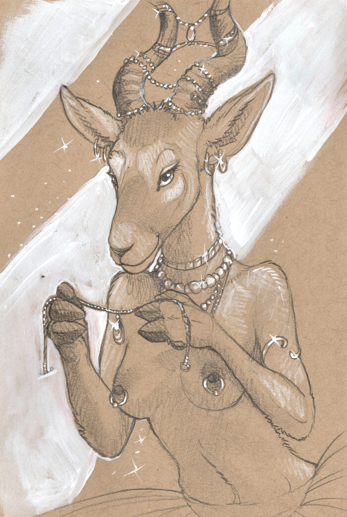 The jeweler - NSFW, Furry, Anthro, Furry antelope, Boobs, Jewelry, Piercing, 18+