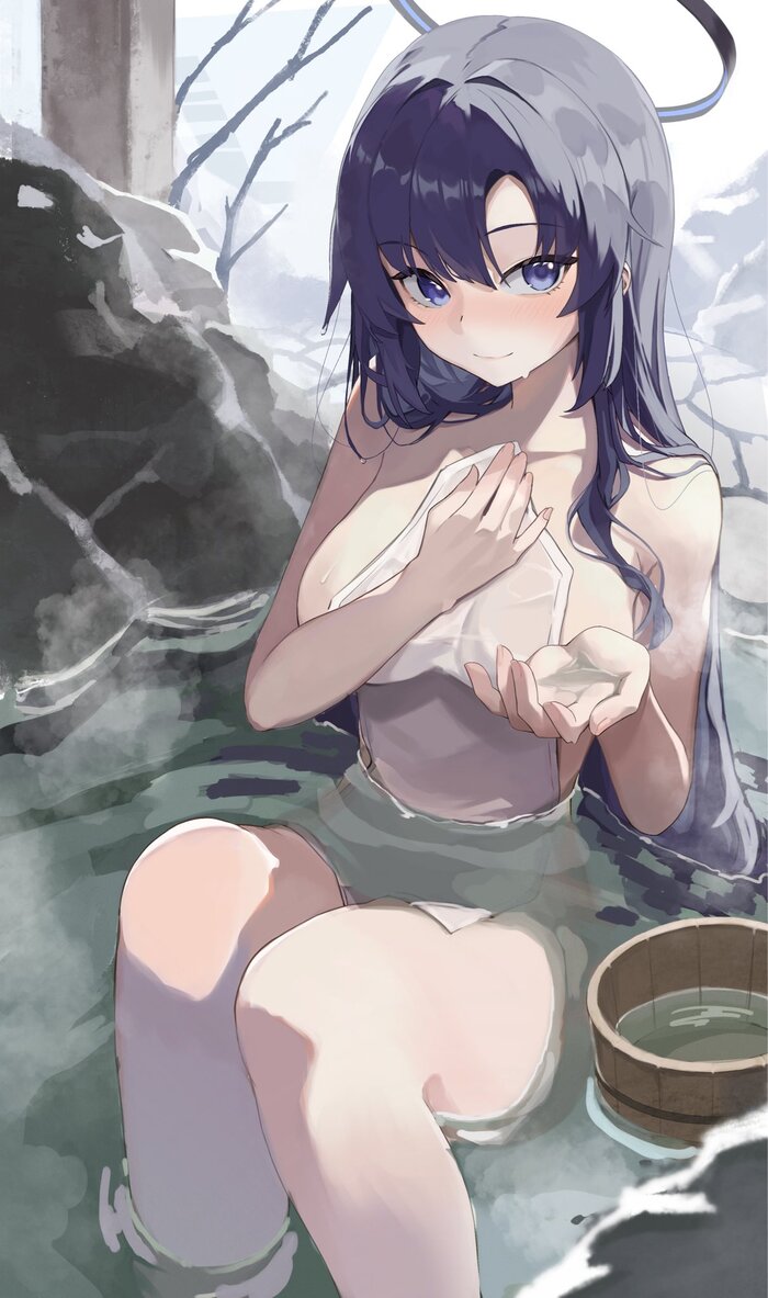 At the hot springs - 18+, Anime art, Anime, Girls, Games, Blue archive, Hayase Yuuka, Hand-drawn erotica, The hot springs, NSFW