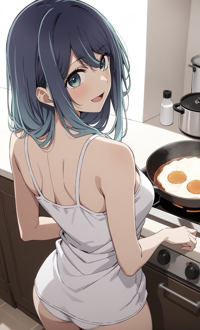 Breakfast for you - 18+, Anime art, Anime, Girls, Oshi no Ko, Kurokawa Akane, Hand-drawn erotica, Underpants, Pantsu, Food, Neural network art, NSFW