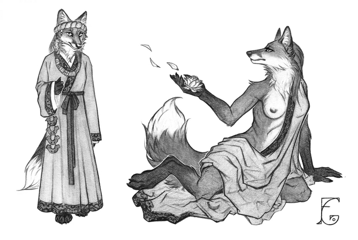 Sketch for Clostridium - 18+, Furry, Anthro, Furry fox, Boobs, Furotica, NSFW