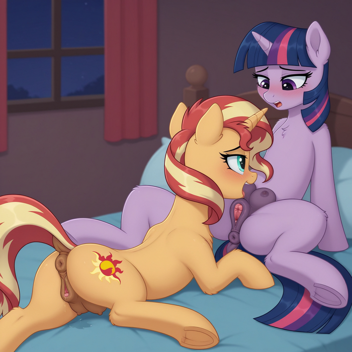 New sides of friendship - 18+, My little pony, PonyArt, MLP Explicit, MLP anatomically correct, Neural network art, Twilight sparkle, Sunset shimmer, NSFW