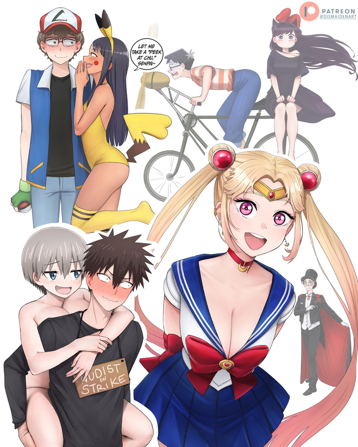 Everyone is cosplaying - 18+, Anime art, Anime, Uzaki Hana, Komi Shuuko, Marin Kitagawa, Hayase nagatoro, Hitohito Tadano, Komi-san wa comyushou desu, Sono Bisque Doll wa Koi wo Suru, Uzaki-Chan wa asobitai!, Ijiranaide Nagatoro-san, Wakana Gojou, Sailor Moon, Pokemon, Kiki's delivery service, NSFW