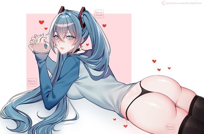 Miku - 18+, Anime art, Anime, Vocaloid, Hatsune Miku, Hand-drawn erotica, Booty, Pantsu, Stockings, Longpost, NSFW