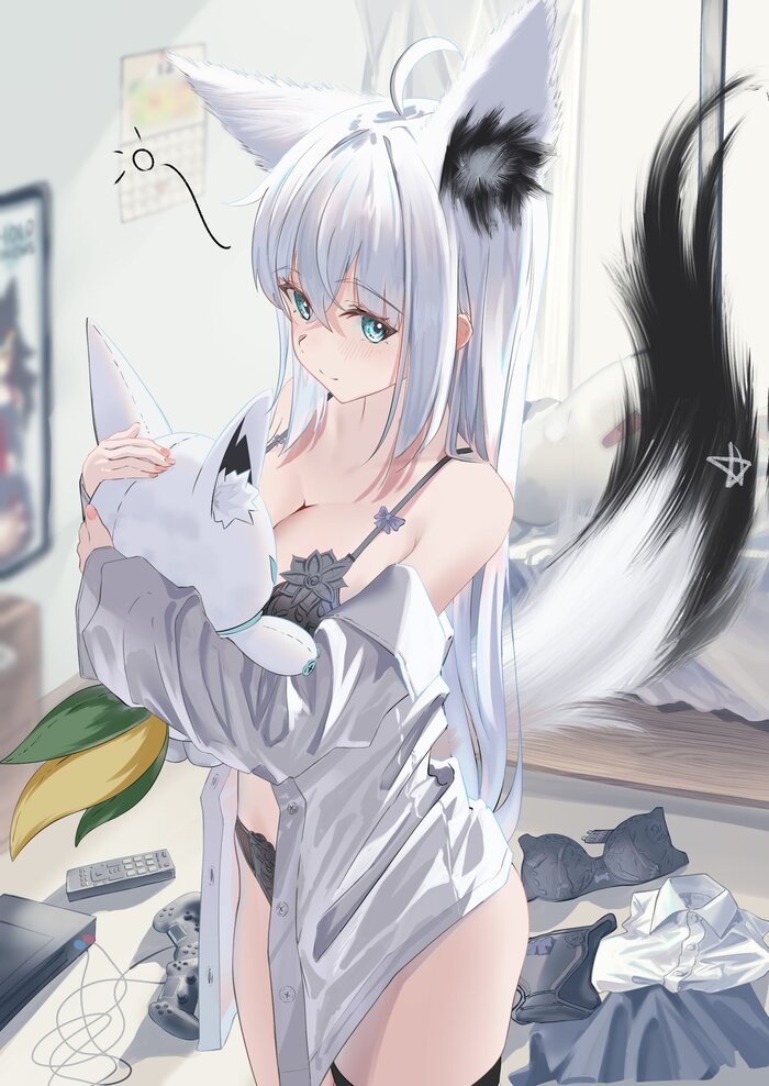 Fubuki the Fox - 18+, Anime, Anime art, Girls, Virtual youtuber, Hololive, Shirakami fubuki, Animal ears, Tail, Underwear, Hand-drawn erotica, NSFW