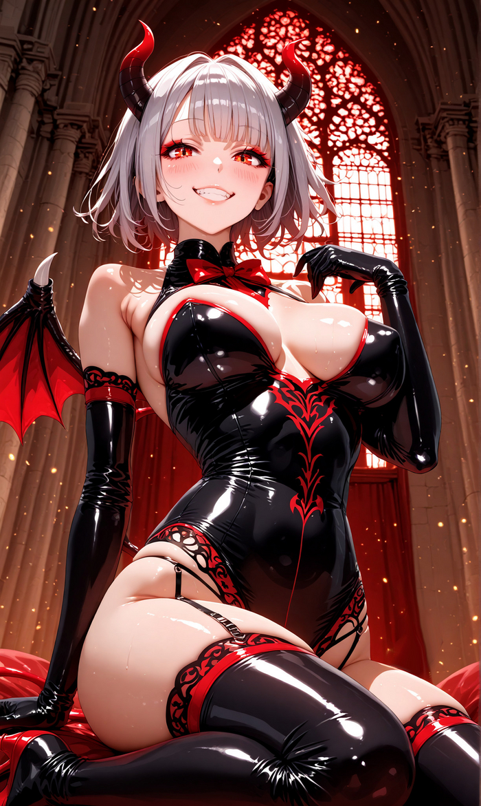 Good morning - 18+, Anime, Anime art, Neural network art, Girls, Girl with Horns, Demoness, NSFW