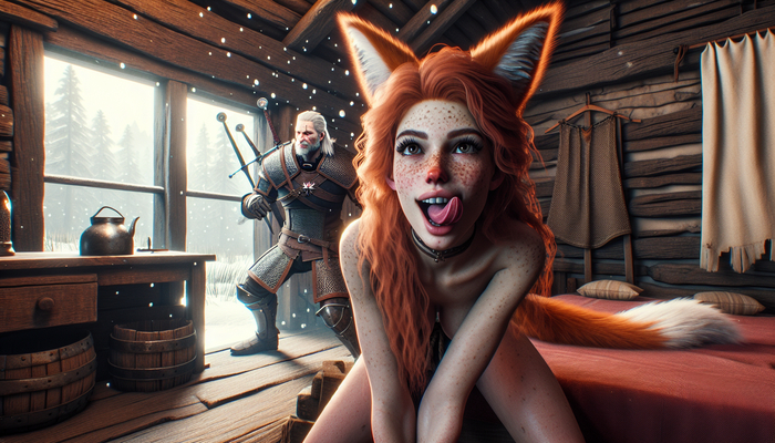 Post #12140180 - 18+, My, Neural network art, Anime, Anime art, Animal ears, Kitsune, The Witcher 3: Wild Hunt, NSFW