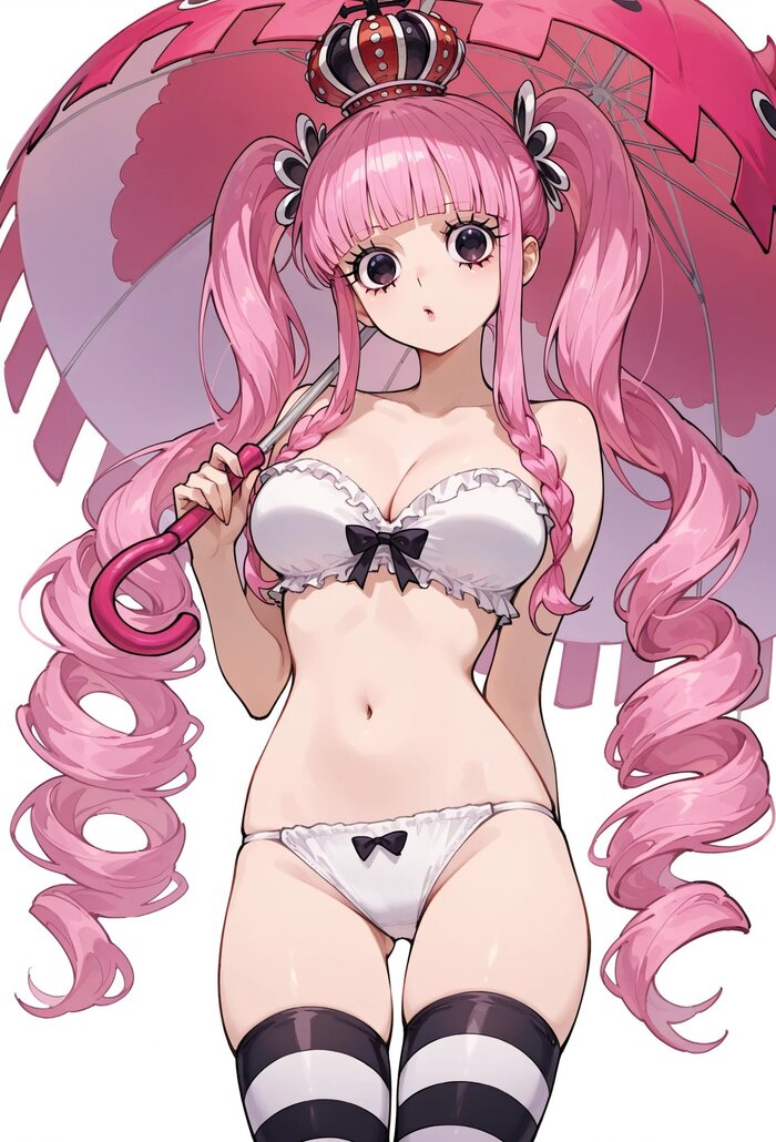 Perona - 18+, Anime, Anime art, Perona, One piece, Underwear, Stockings, Umbrella, Girls, Neural network art, NSFW