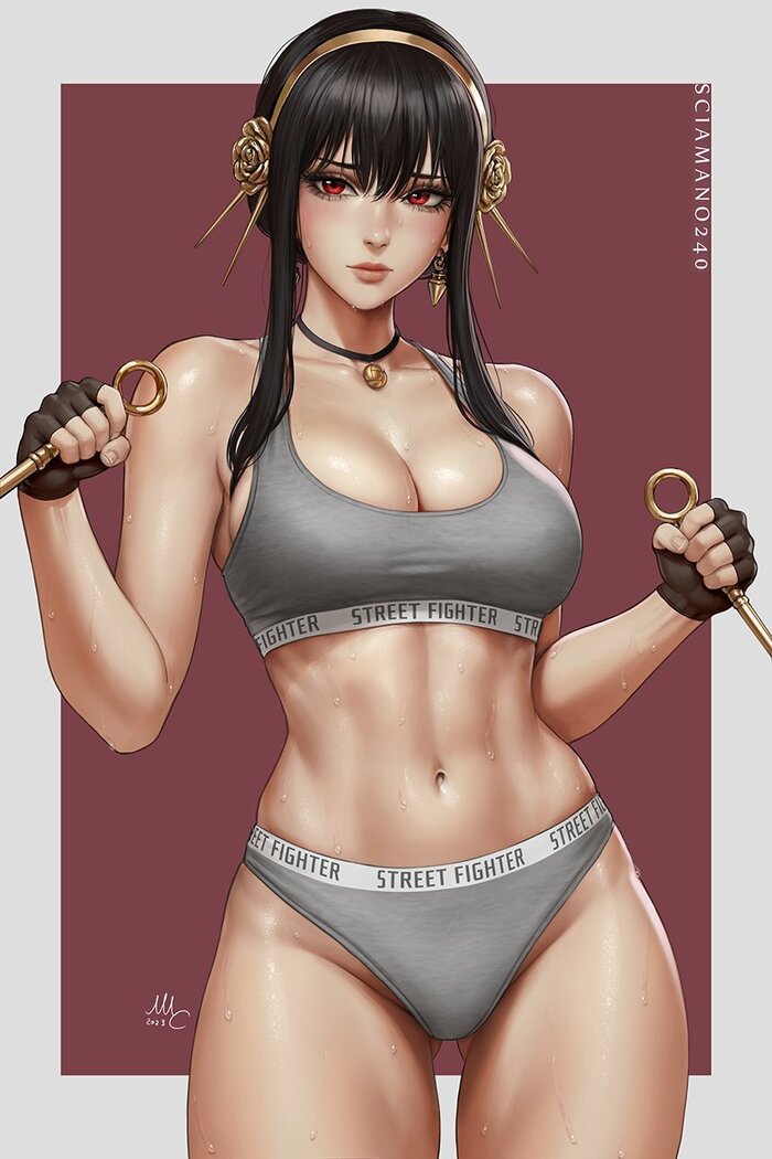 Crossover - NSFW, Drawing, Anime, Spy X Family, Street fighter, Yor Forger, Girls, Sportswear, Crossover, Sciamano240, Erotic, Hand-drawn erotica, Art