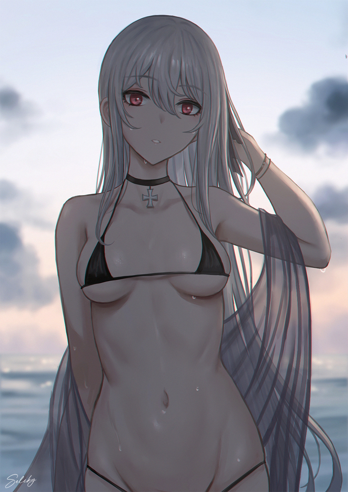 Kar98k - NSFW, Anime Art, Аниме, Girls Frontline, Kar98k, Selcky, Купальник