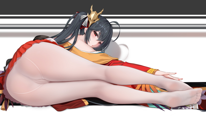 Ножки Тайхо - NSFW, Аниме, Anime Art, Арт, Azur Lane, Taihou, Попа, Ноги, Колготки, Половые губы, Hong bai, Эротика, Рисованная эротика, Длиннопост