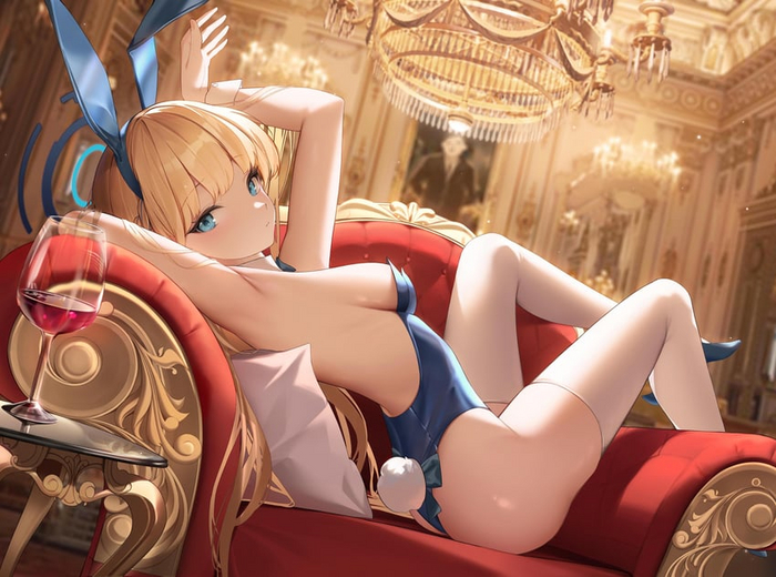 Bunny Toki - NSFW, Anime, Anime art, Blue archive, Asuma Toki, Bunnysuit, Bunny tail, Stockings