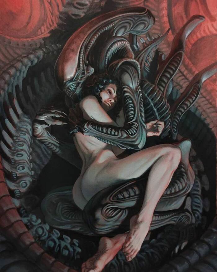 Alien in Love - Art, Painting, Modern Art, Oil painting, Canvas, Stranger, NSFW