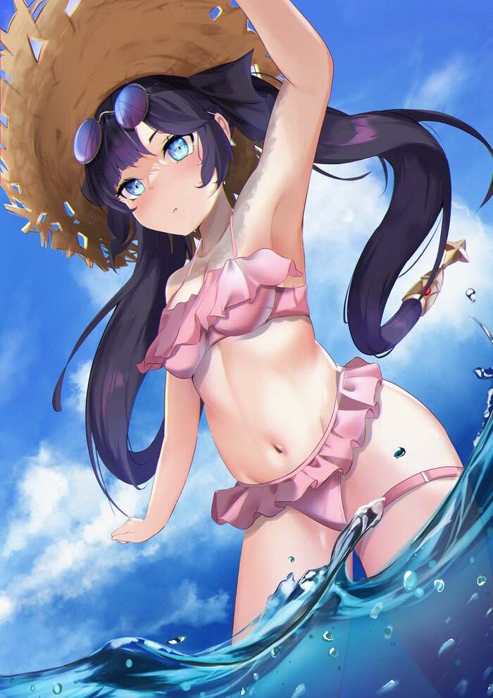 Mopa Big Hat in honor of Mon(a)day - NSFW, Anime, Anime art, Genshin impact, Mona, Swimsuit, Mon(a)day