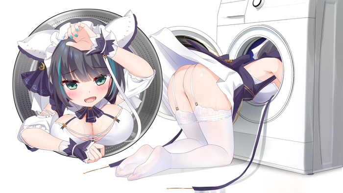 Help, stepbrother, I'm stuck! - NSFW, Art, Anime, Anime art, Hand-drawn erotica, Erotic, Cheshire, Stockings, Azur lane