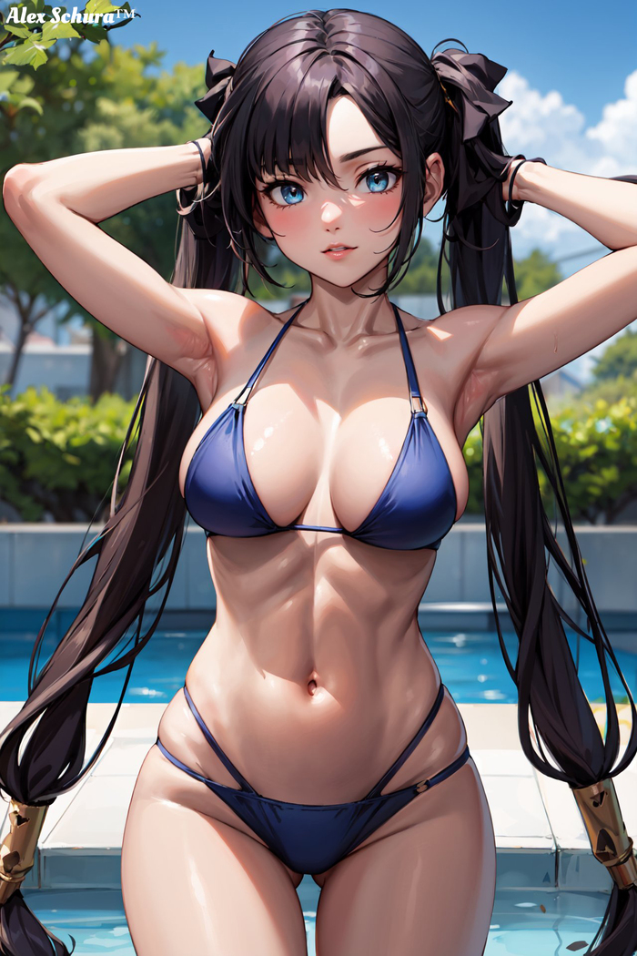 Mona and the beach season - NSFW, Anime art, Genshin impact, Neural network art, Mona, Swimsuit, Mon(a)day