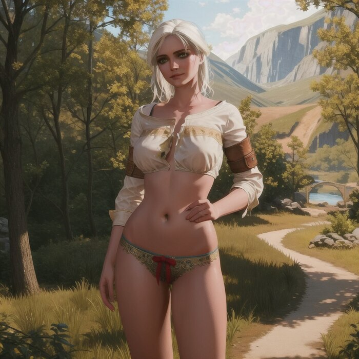 Does Geralt know what Ciri is up to? - NSFW, My, Erotic, Boobs, Girls, Ciri, Witcher, Neural network art, Art, Game art, Нейронные сети, Artificial Intelligence, Nudity, Without underwear, No panties, Blonde, Porn, Longpost