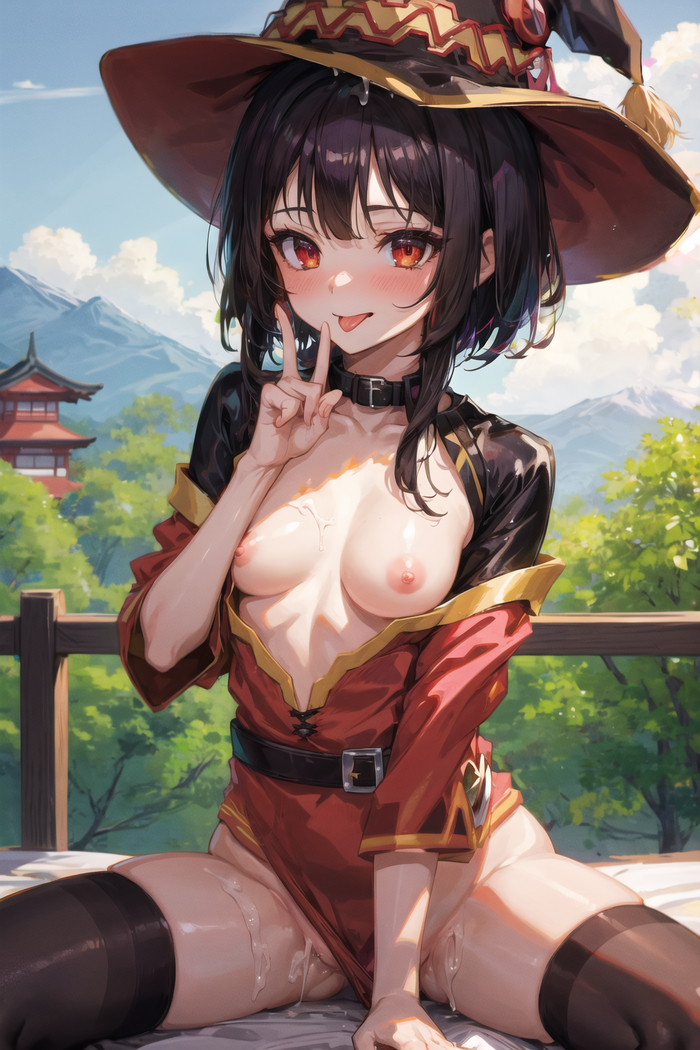 Beauty Megumin - NSFW, Konosuba, Megumin, Anime art, Anime, Art, Erotic, Girls, Hips, Thighs, Boobs, Stockings, Neural network art