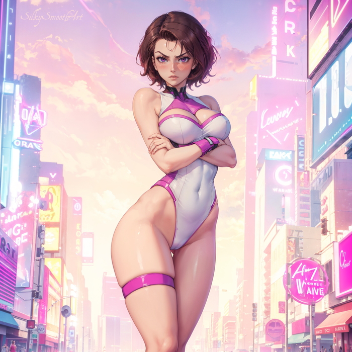 How to walk around the city in this ?! - NSFW, My, Neural network art, Art, Stable diffusion, Erotic, 2D, Anime, Anime art, Thighs, Boobs, Embarrassment, Cameltoe