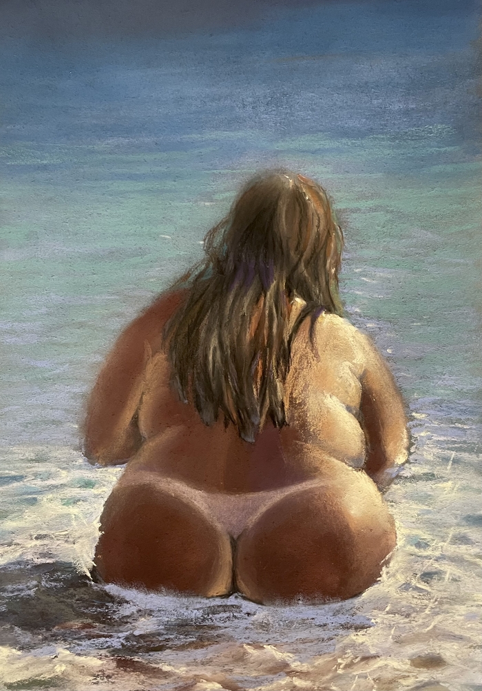 How fast, quick, your mother, this summer passes, 6lyat! - NSFW, My, Painting, Dry pastel, Women, Sea, Buns