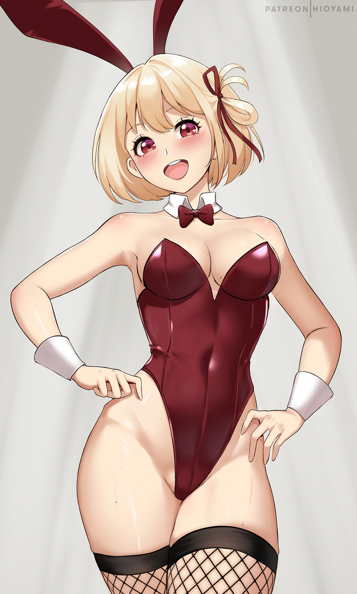 Chisato the Bunny - NSFW, Hioyami, Art, Anime, Anime art, Hand-drawn erotica, Bunnysuit, Lycoris Recoil, Nishikigi Chisato, Thighs, Stockings