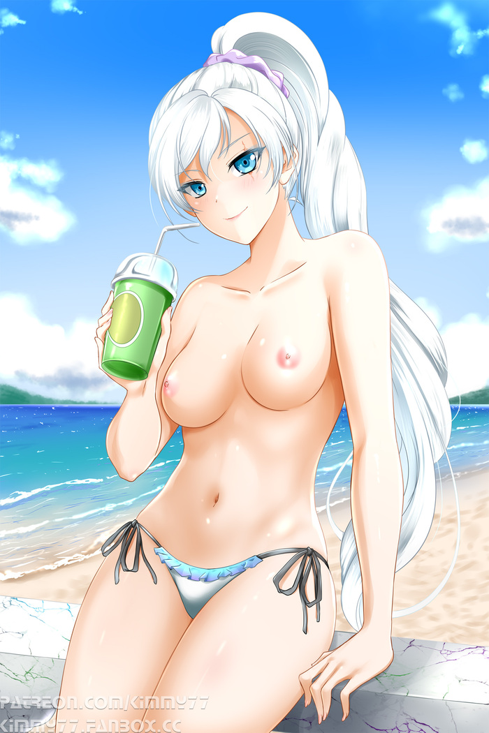 Вайсс - NSFW, Аниме, Anime Art, Weiss Schnee, Топлесс, Сиськи, Живот, Пупок, Пляж, RWBY, Kimmy77, Длиннопост, Купальник, Топлес