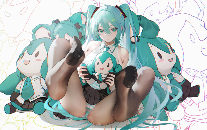 Hatsune Miku - NSFW, Anime, Anime art, Art, Vocaloid, Hatsune Miku, Tights, Pantsu, Foot fetish, Feet, Legs, Hand-drawn erotica, Erotic