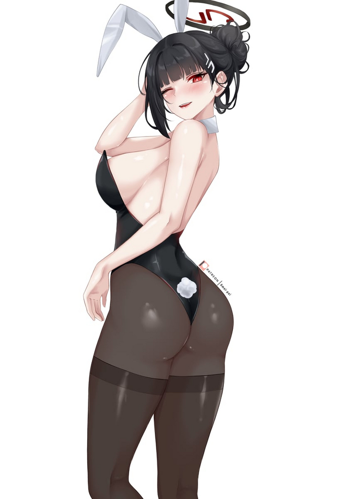 Bunny Rio - NSFW, Anime, Anime art, Blue archive, Tsukatsuki Rio, Bunny ears, Bunny tail, Booty, Tights, Stockings, Longpost