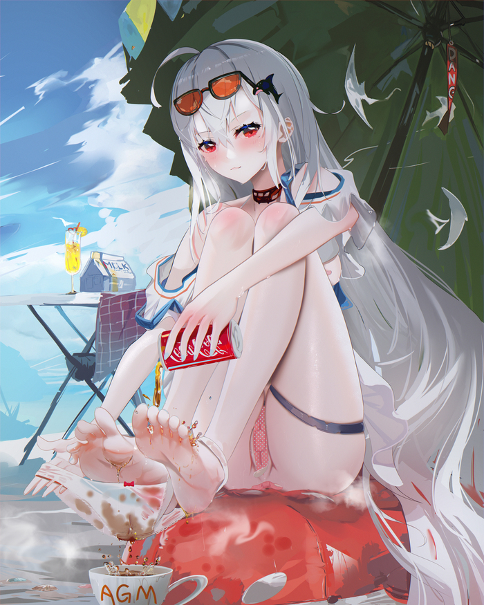 Skadi - NSFW, Anime art, Anime, Arknights, Skadi, Omone Hokoma Agm, Foot fetish, Red eyes