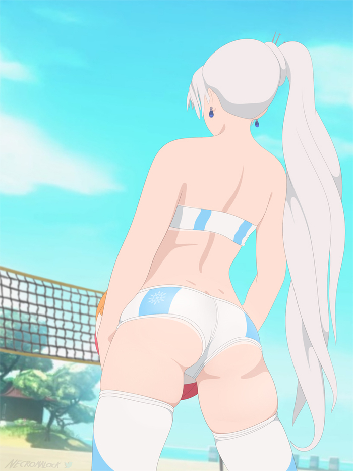 Волейбол - NSFW, RWBY, Weiss Schnee, Попа, Пляж, Аниме, Арт, Anime Art