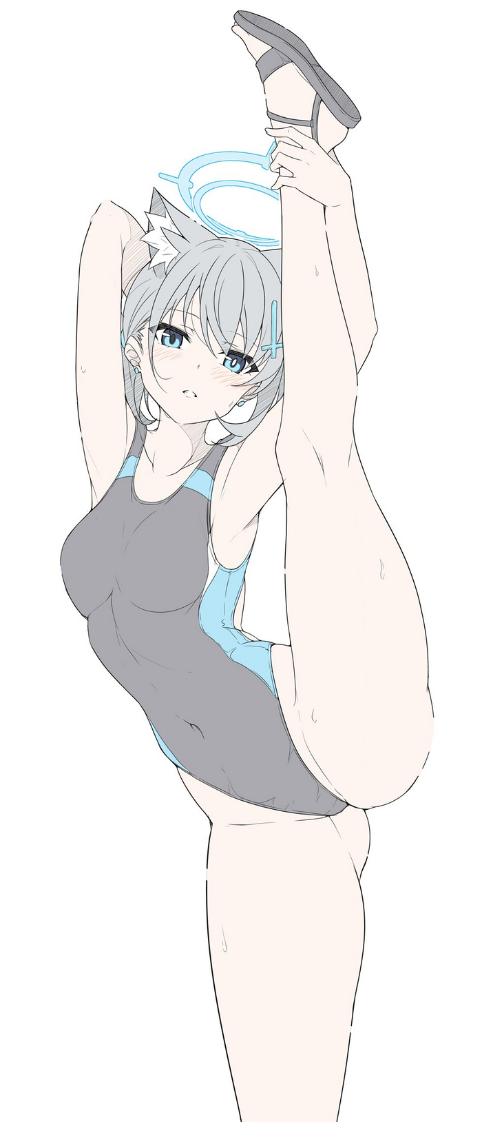 Shiroko - NSFW, Anime art, Anime, Blue archive, Sunaookami shiroko, Animal ears, Swimsuit, Longpost, T1kosewad