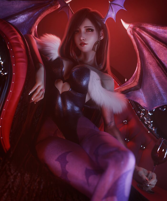 Tifa Lockhart - NSFW, Erotic, Art, Tifa lockhart, Final fantasy vii, 3D, Boobs, Cosplay, Succubus, Game art, Twitter (link), The photo, Girls