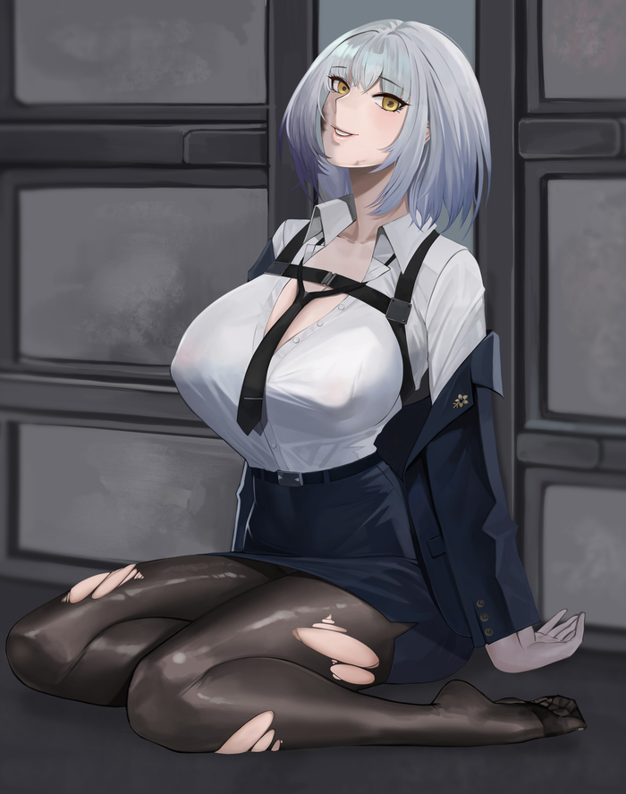 Красавица Morridow из Girls' Frontline от GCG - NSFW, Аниме, Anime Art, Рисованная эротика, Girls Frontline, Соски, Бедра, Живот, Чулки, Длиннопост, Сиськи