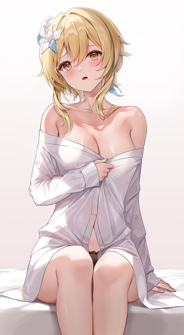 Lumin - NSFW, Anime art, Anime, Boobs, Pantsu, Underwear, Genshin impact, Shirt, Lumine (Genshin Impact)