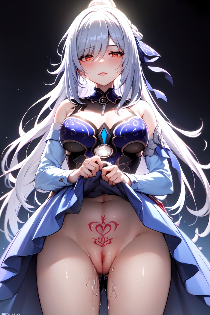 Horni Jingliu - NSFW, Anime art, Anime, Jingliu (Honkai: Star Rail), Red eyes, Neural network art, Hand-drawn erotica, Labia, Navel, Honkai: Star Rail